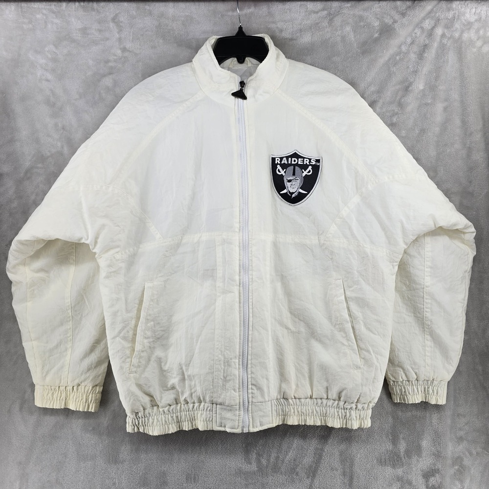 Vtg NFL Raiders Puffer Jacket‎ Size XL White / Black Apex One 90s Vintage